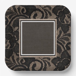 Plato De Papel Lazo negro, burlap, lino