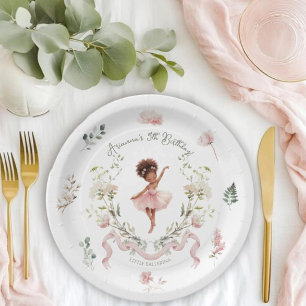 Plato De Papel Lazo Rosa Caprichoso y Bailarina de Acuarela Cumpl