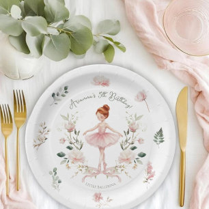 Plato De Papel Lazo Rosa Caprichoso y Bailarina de Acuarela Cumpl