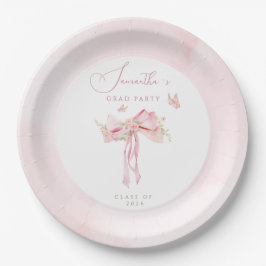 Plato De Papel Lazo rosa coquette FLORAL graduación