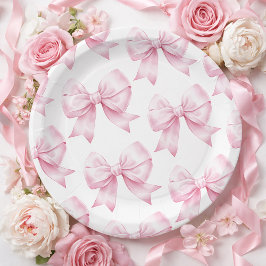 Plato De Papel Lazo Rosa para Bebé Niña Elegante Baby Shower