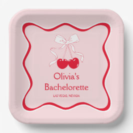 Plato De Papel Lazo Rosa Rojo Cereza Encima Despedida de Soltera