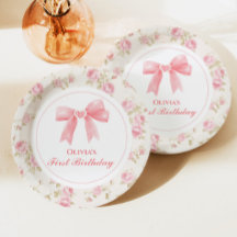 Lazo rosa y rosas Coquette cumpleaños 1