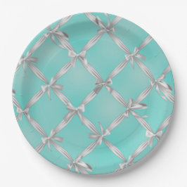 Plato De Papel Lazos Blancos Azul Turquesa Huevo de Petirrojo Fie