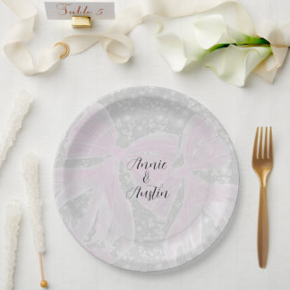 Plato De Papel Lazos Coquette rosa transparente