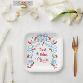 Plato De Papel Lazos de cereza Grandmillennial acuarela