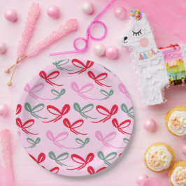 Plato De Papel Lazos de Navidad verdes rosados caprichosos dibuja