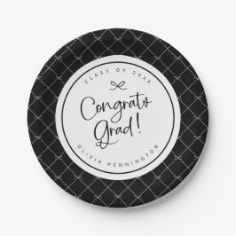 Plato De Papel Lazos Negros Blancos Felicidades Graduado Fiesta d