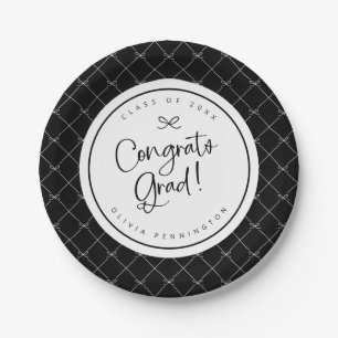 Plato De Papel Lazos Negros Blancos Felicidades Graduado Fiesta d