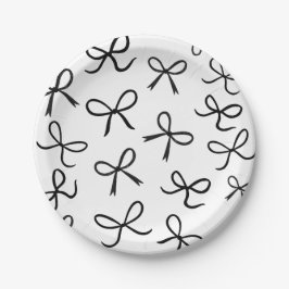 Plato De Papel Lazos Negros Pequeños Lindos De Moda Blancos