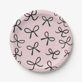 Plato De Papel Lazos Negros Pequeños Lindos De Moda Rosados