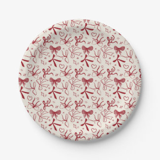 Plato De Papel Lazos rojos coquette patrón sin costuras navidad
