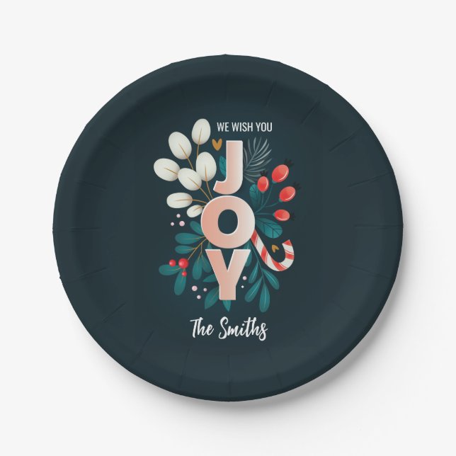 Plato De Papel Le Deseamos JOVEN, Navidades Candy Cane & Foliage (Anverso)