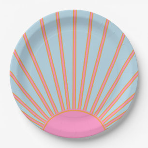 Plato De Papel Le Soleil 02 Sol Retro Rosa Y Azul Sunshine