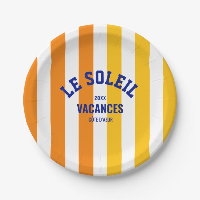 Plato De Papel Le Soleil Vacances Côte d'Azur Stripe Round (Anverso)