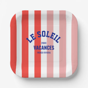 Plato De Papel Le Soleil Vacances Riviera Francesa Cabana Stripe