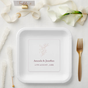 Plato De Papel Leaf blanco limpio y rosa simple Boda moderno
