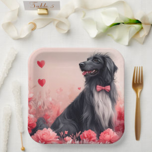 Plato De Papel Lebrel afgano con rosas - Día de San Valentín