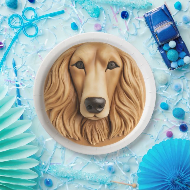 Plato De Papel Lebrel Afgano Inspirado en 3D (Fiesta)