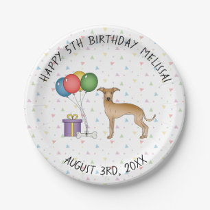 Plato De Papel Lebrel Italiano Cervato Cumpleaños Perro Dibujo An