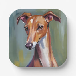 Plato De Papel Lebrel italiano | Pintura de Acuarela de Perro
