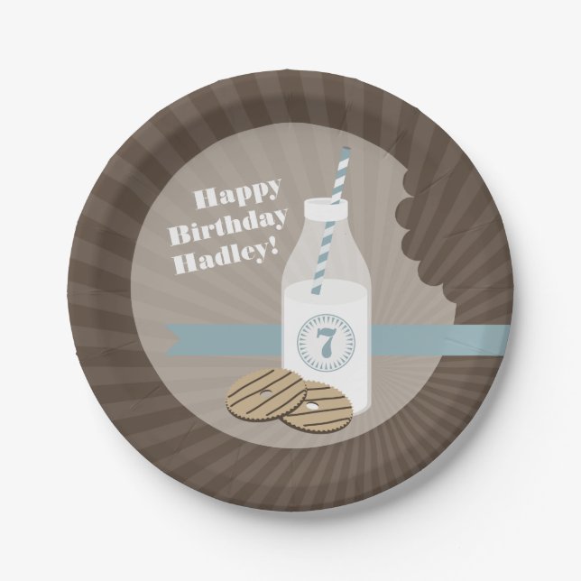 Plato De Papel Leche + Cumpleaños de las galletas - azul (Anverso)