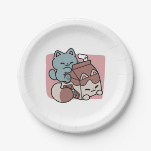 Plato De Papel Leche de Chocolate Kawaii Gato – Bebida Acogedora 