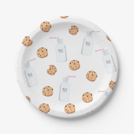 Plato De Papel Leche y galletas cumpleaños rosado