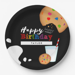 Plato De Papel Leche y galletas Rainbow Happy Birday