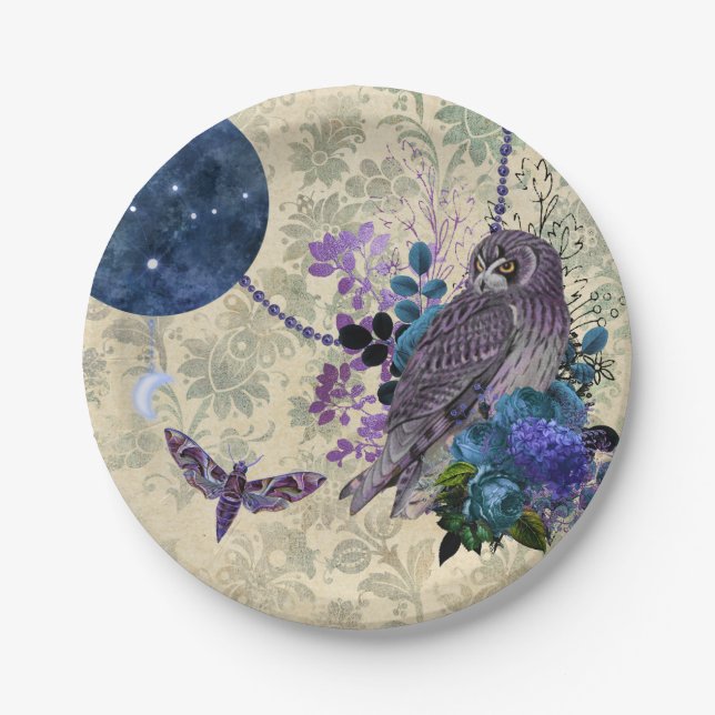 Plato De Papel Lechuza azul vintage Moon Moth (Anverso)