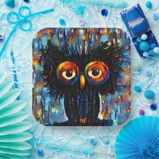 Plato De Papel Lechuza brillante y sabia (Fiesta)