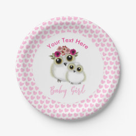 Plato De Papel Lechuza Chica Baby Shower Rosa Personalizada