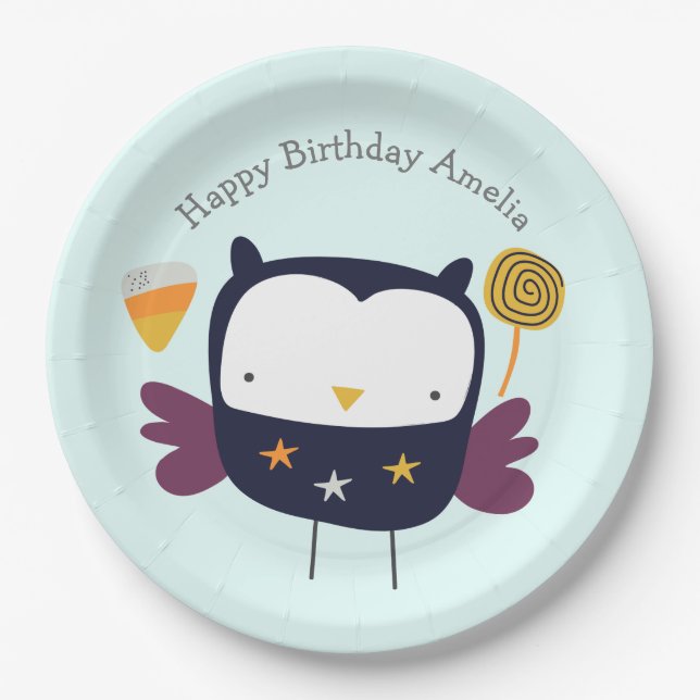 Plato De Papel Lechuza con Fiesta de caramelos (Anverso)