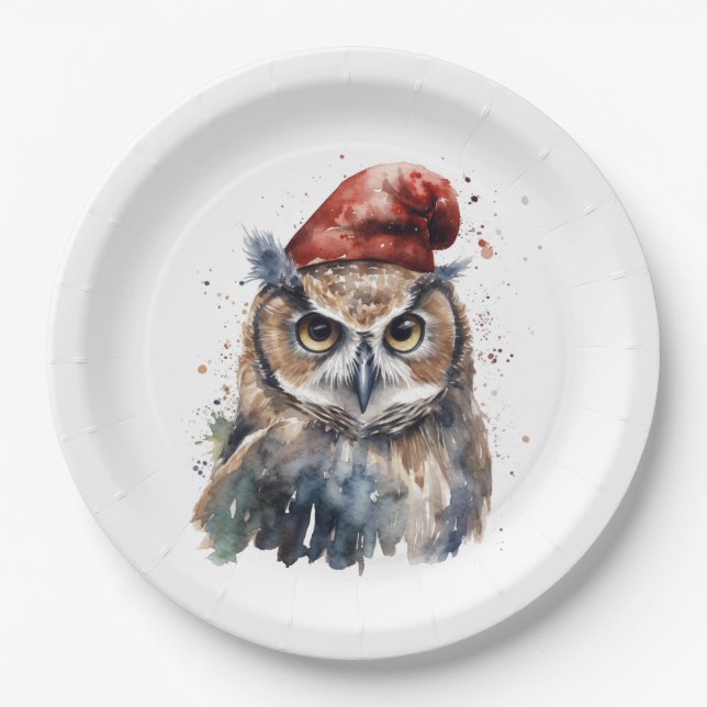 Plato De Papel Lechuza de invierno encantada (Anverso)