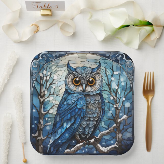 Plato De Papel Lechuza de vidrio manchada (Boda)