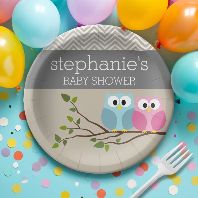 Plato De Papel Lechuza De Woodland Niña Niña Género Reventadora D (Personalized Baby Shower Plates - Cute Woodland Owl)
