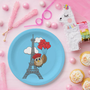 Plato De Papel Lechuza volando con globos cardíacos en París