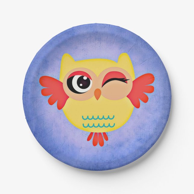 Plato De Papel Lechuza Winking (Anverso)