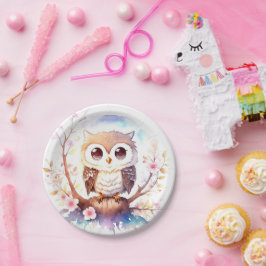 Plato De Papel Lechuza Woodland Baby Shower