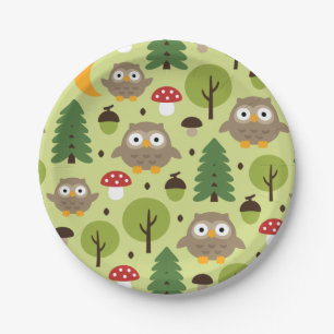 Plato De Papel Lechuzas En La Placa De Papel Forestal