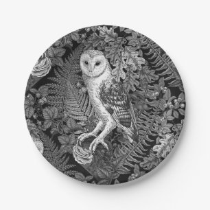 Plato De Papel Lechuzas, helechos, robles y bayas 4