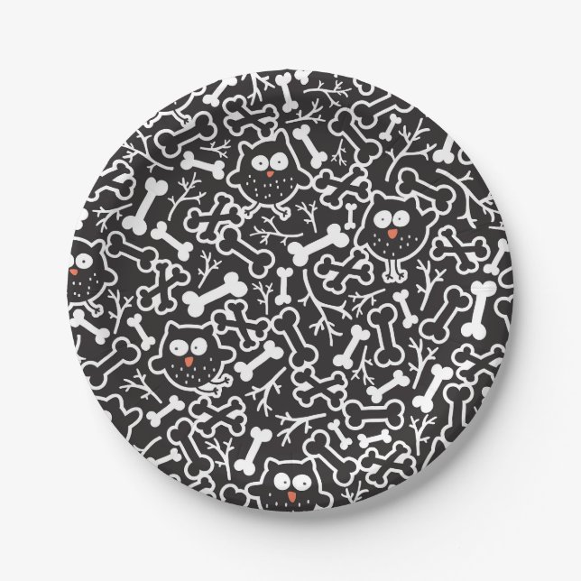 Plato De Papel Lechuzas y huesos (Anverso)