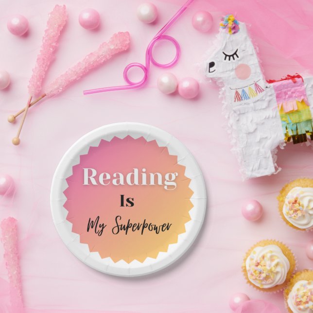 Plato De Papel Leer es mi superpoder (Fiesta)