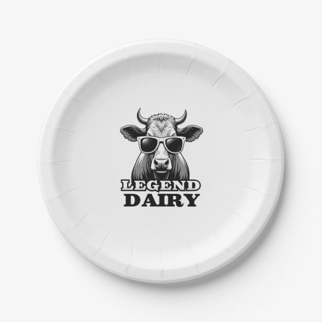Plato De Papel Legend Dairy Funny Farmer Cow Farmer Pun Graphic T (Anverso)