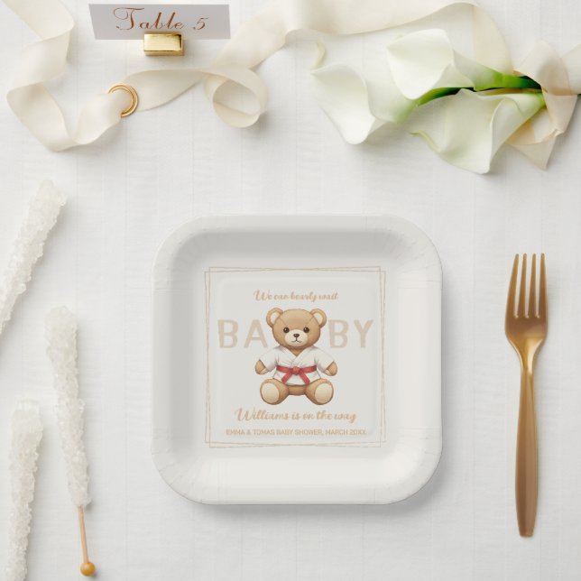 Plato De Papel Legendary Red Belt Judo Bear – Baby Shower (Boda)