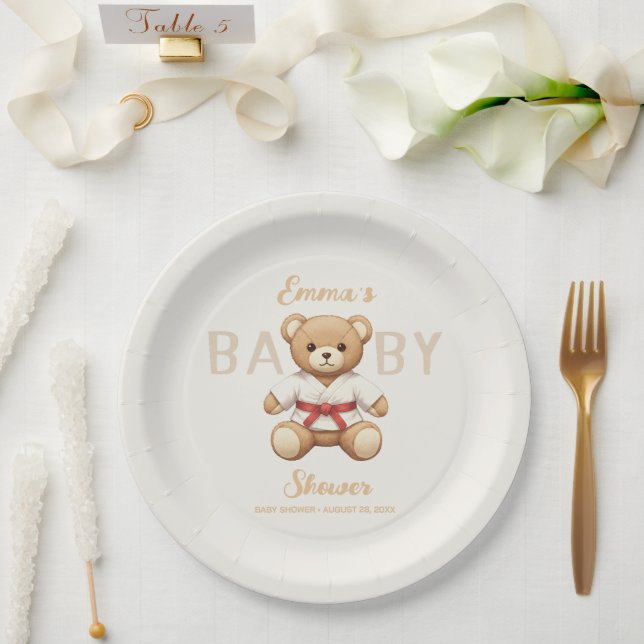 Plato De Papel Legendary Red Belt Judo Bear – Baby Shower (Boda)