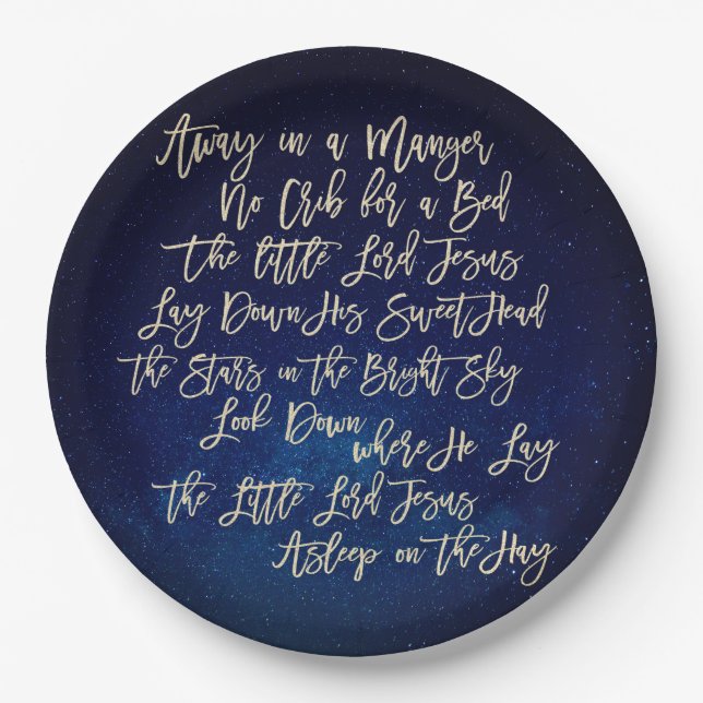 Plato De Papel Lejos, Navidades de Manger Carol Midnight Blue (Anverso)