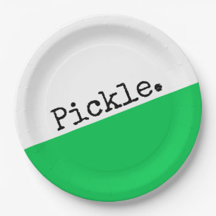 Plato De Papel Lema de Pickleball Bloque de Color Verde Brillante