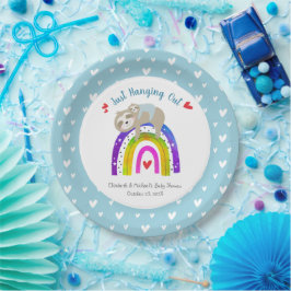Plato De Papel Lemas azules Boho Rainbow Modern Boy Baby Shower