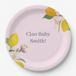 Plato De Papel Lemon Baby Shower, Ciao Baby, Tema Italiano